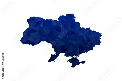 Ukraine Map - Polygon Style Vector Illustration in Dark Blue Gradient, Low Poly Geometric Design, Isolated on White Background for Infographics and Education.
