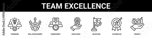 Team Excellence web banner icon set collection solid style.
