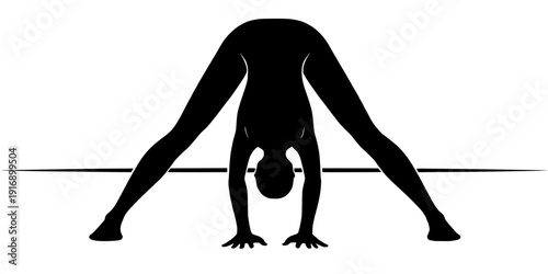 Minimalist Wide-Legged Forward Fold Yoga Silhouette with Horizon Line for Grounding and Surrender


