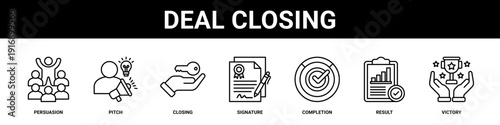 Deal Closing web banner icon set collection solid style.