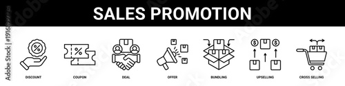 Sales Promotion web banner icon set collection solid style.