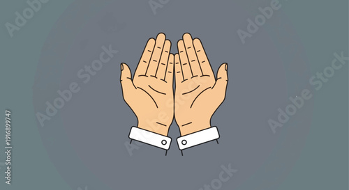 Ramadhan Kareem greeting with open palms illustration on a grey background