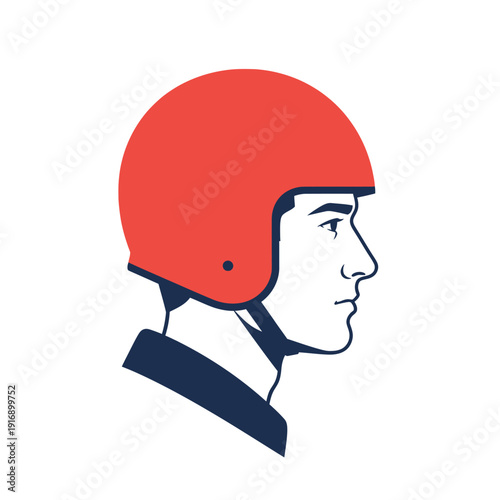 Man wearing a red helmet, profile view, safety and protection concept