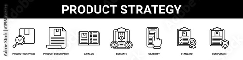 Product Strategy web banner icon set collection solid style.