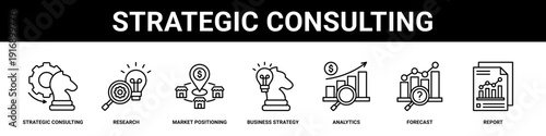 Strategic Consulting web banner icon set collection solid style.