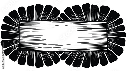 Rustic hand-drawn rectangular wood sign with a decorative black petal border provides a vintage frame for custom text or announcements.