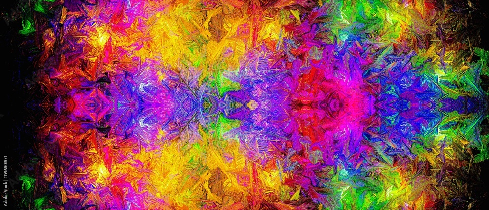Εκτύπωση καμβά Vibrant and intensely detailed abstract digital artwork showcasing a kaleidoscopic explosion of psychedelic colors and complex textures