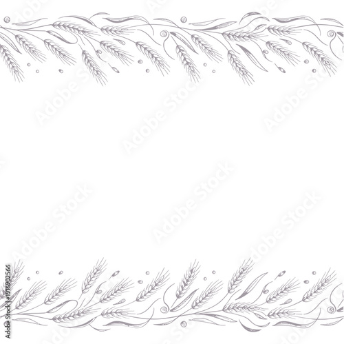 Delicate wheat stalks and seeds form a symmetrical border design