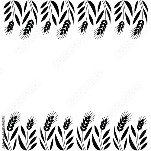 Black and white illustration of wheat stalks forming a decorative border