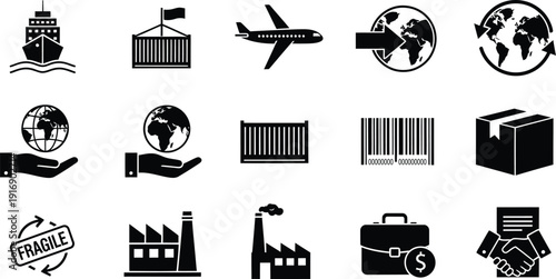 International shipping and logistics icons