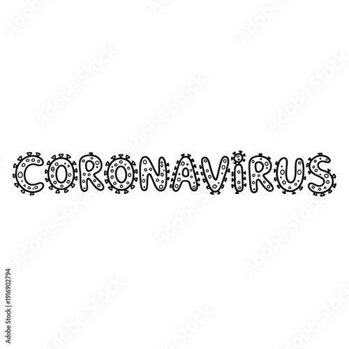 Coronavirus word art composed of detailed circular virus like structures