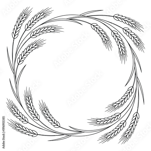 Circular wreath of wheat stalks creates a decorative botanical frame