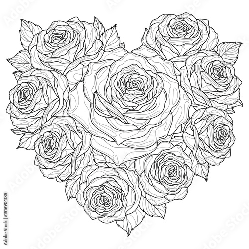 Heart of roses.Coloring book antistress for children and adults. 