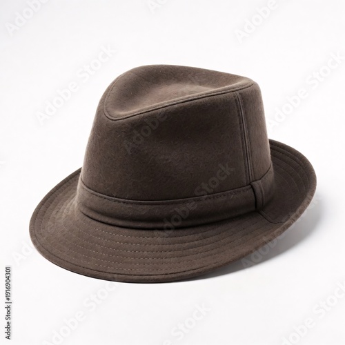 Classic Brown Felt Fedora Hat on White Background