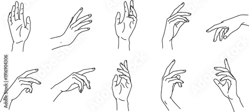 Solid silhouette vector elegant female hands collection, diverse graceful hand gestures and poses for beauty and wellness branding design