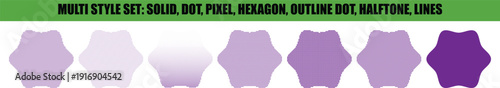 Round Hexagons Set in Various Styles with solid, dot, pixel, hexagon, outline dot, halftone, and lines effects