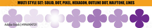 Multi Style Flower Set in Various Designs with solid, dot, pixel, hexagon, outline dot, halftone, and lines effects