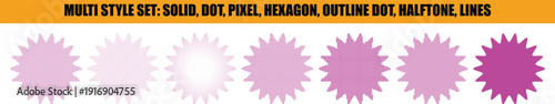 Multi Style Gear Shape Set in Various Designs with solid, dot, pixel, hexagon, outline dot, halftone, and lines effects