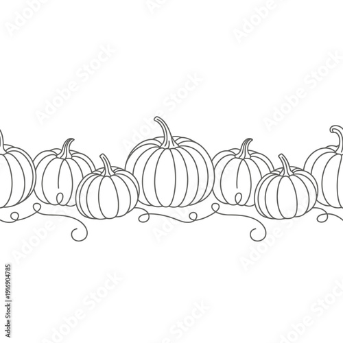 A decorative border of hand drawn pumpkins and swirling vines