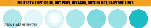 Hexagonal in Modern Flat Design. Multi Style Set in Various Designs with solid, dot, pixel, hexagon, outline dot, halftone, and lines effects