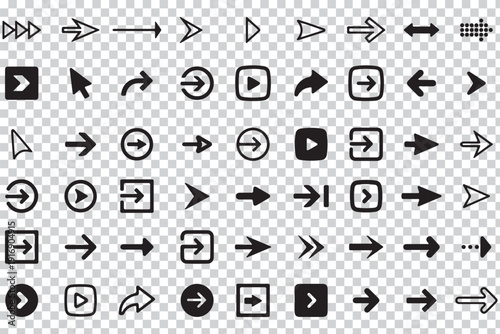 Arrow icon set. Arrow. Cursor. Black vector arrows icons. Collection different arrows sign. Modern simple arrows. Black arrow pointing to the right. Black direction pointer. Vector illustration