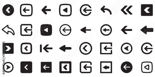 Minimalist arrow and direction line icon set with navigation pointers, location markers, cursor icons, rotation symbols, compass and GPS signs for maps, UI design, and direction concepts