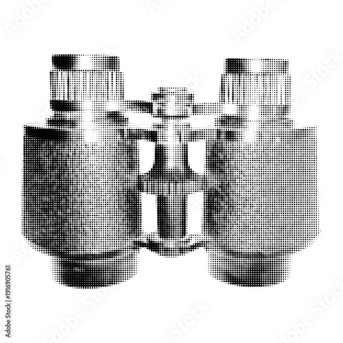Halftone binocular collage isolated element, retro dotted optical device Isolated on transparent background. Vector illustration for mixed media design 
