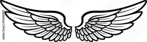 White wings with black outline spread wide feathered wings symbol