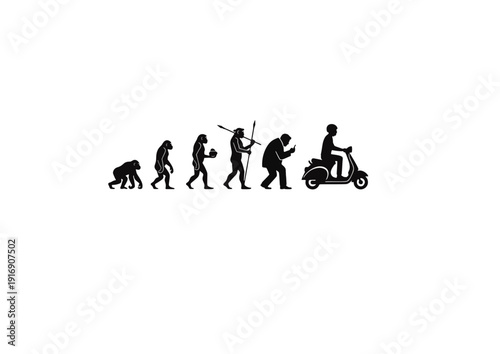 Humorous Evolution of Man to Scooter Rider Silhouette Illustration