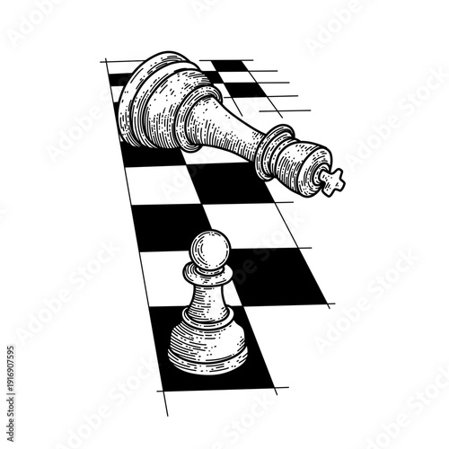 hand drawn defeated king chess piece line art vector illustration
