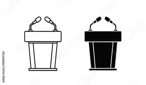 Vector illustration of two podiums with microphones in black and white