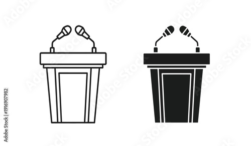Two podiums with microphones on top for public speaking events and conferences