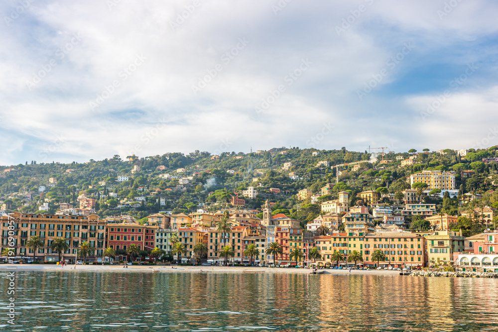 Fototapeta premium Beautiful cliffside of Cinque Terre and Amalfi Coast in Italy viewed from the sea