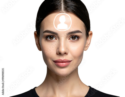 Woman's forehead with illuminated profile icon