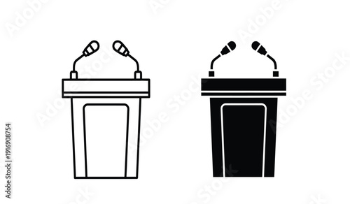 Two podiums with microphones on top for public speaking events and presentations