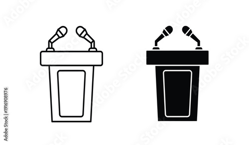 Vector illustration of two podiums with microphones in black and white