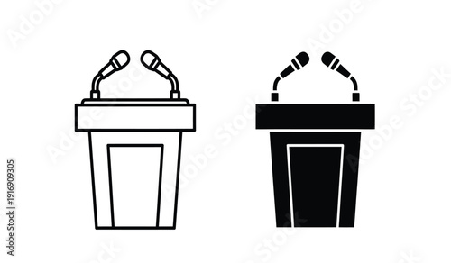 Two podiums with microphones in black and white for presentations and speeches