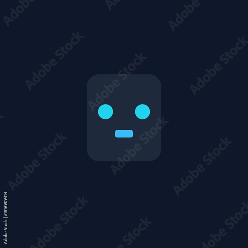Modern robot face with blue eyes and mouth on dark background
