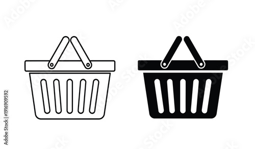 Vector illustration of two shopping baskets in black and white on a pure