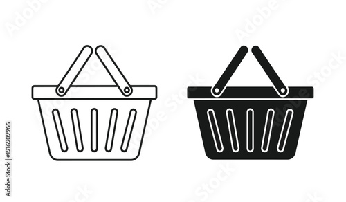 Vector illustration of two shopping baskets in black and white line art