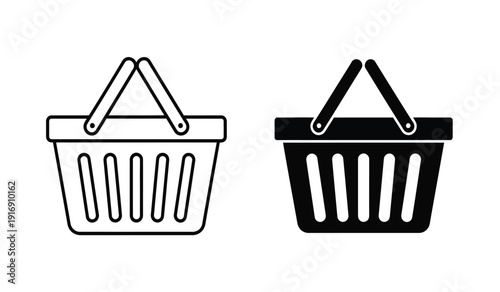 Black and white line and solid shopping basket icons
