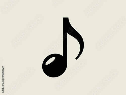 Simple black eighth note icon on a beige background.
