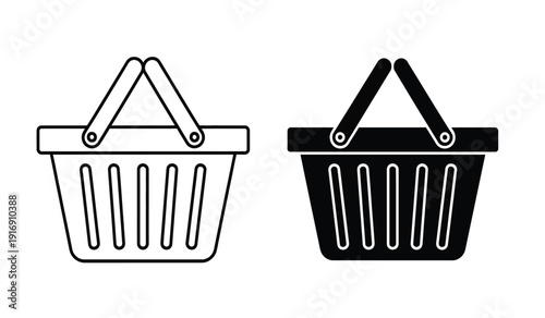 Two shopping baskets in black and white line art