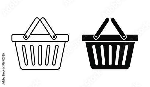 Vector illustration of two shopping baskets in black and white on a pure