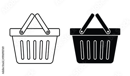 Vector illustration of shopping baskets in black and white