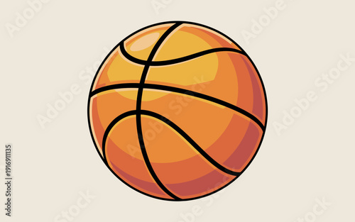 Orange and yellow cartoon basketball with black lines on a beige background.