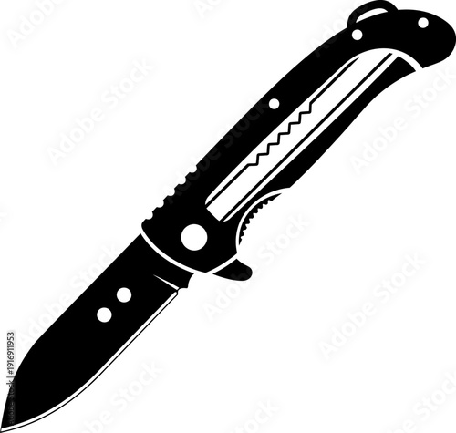 Automatic knife illustration with black handle and blade