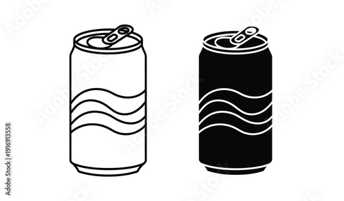 Black and white illustration of two soda cans with wavy lines