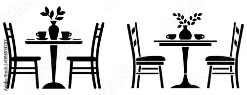 Chair and table silhouette vector illustration isolated on white background, furniture interior design icon set.