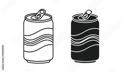 Black and white illustration of two soda cans with wavy lines on a pure